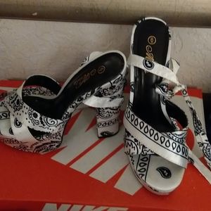 White bandanna high heels bandana tie up Shoes